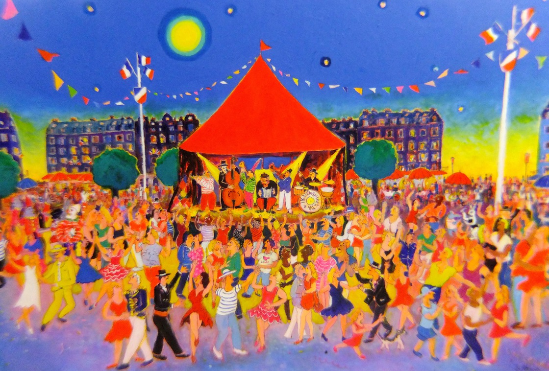 油彩画　月夜のパリ祭